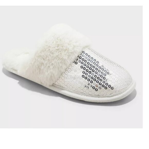 Women's Rae Sequin Scuff Slippers Silver - Auden - SIZE S (5-6) - Picture 1 of 9